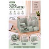 Yeşil Masaüstü Metal Kalemlik Seti 7 Bölmeli Fileli Masa Üstü Düzenleyici Küp Notluk Ataşlık Çekmeceli Perfore Büro