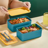 Yeşil Mega Boy 2 Katlı Yemek Saklama Kabı 2 Litre - Kendinden Çatal Kaşık Servisli Lunch Box Set