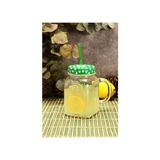 Yeşil Metal Kapaklı Pipetli Kulplu Kavanoz Bardak 450 ml - Beyaz