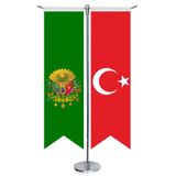 Yeşil Osmanlı Arması Bayrağı ve Türkiye -Kırlangıç -Saten T direk 2li Masa Bayrağı