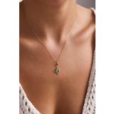 Yeşil Oval Taşlı Kutup Yıldızı Kilitli Charm Kolye