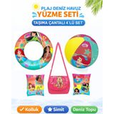 Yeşil Oyuncak Yüzme Kolluk + Can Simidi + Deniz Topu + Taşıma Çantası Havuz ve Plaj Yüzme Seti