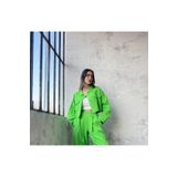 Yeşil Pamuk Gabardin Kısa Oversize Kadın Ceket 25171