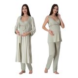 Yeşil Pamuklu Hamile Lohusa Çizgili Sabahlıklı Pijama Takımı Effort, S, S9034EF-19804IGP27192978
