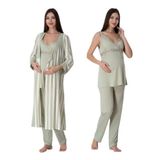 Yeşil Pamuklu Hamile Lohusa Çizgili Sabahlıklı Pijama Takımı Effort, XL, S9034EF-19804IGP27192979