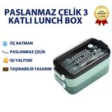 Yeşil Paslanmaz Çelik 3 Katlı Yemek Taşıma Kabı Isı Yalıtımlı Lunch Box