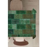 Yeşil Patchwork Desen Dokuma Leke Tutmaz Masa Örtüsü MSO295