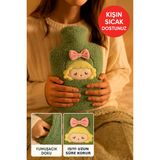 Yeşil Peluş Sıcak Su Torbası – Yumuşak, Güvenli ve Şık Saçlı Kız Model, 1 Litre