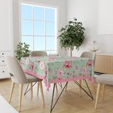 Yeşil Pembe Çiçek Desenli Süet Dertsiz Masa Örtüsü - 100 x 140 cm - Renkli
