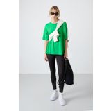 Yeşil Penye Modal Yumuşak Tuşeli Oversize Fit Basic Kadın T-Shirt- 97285