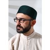 Yeşil Petek Kareli Kadife Kalıp Namaz Takkesi Yeşil 56