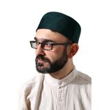 Yeşil Petek Kareli Kadife Kalıp Namaz Takkesi Yeşil 61