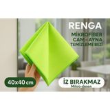 Yeşil Renga Mikrofiber Cam Ayna Temizlik Bezi 40x40 cm İz Bırakmaz Mikro Baklava Desenli