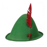 Yeşil Renk Kırmızı Tüylü Peter Pan Şapkası Robin Hood Şapkası 24X23 cm