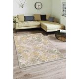 Yeşil Sarı Damask Desen Kaymaz Tabanlı Dekoratif Halı AL008