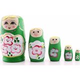 Yeşil Set 5li Büyük Boy Dekoratif Ahşap Tombul Iç Içe Matruşka Bebek Yeşil Renk Matruşka