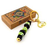 Yeşil Siyah Cam Nazar Boncuklu Çanta Süsü Kalp Charm Anahtarlık KY058