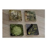 Yeşil Soyut Tasarımlar Doğal Taş Bardak Altlığı 4'lü set - Natural Stone Coasters