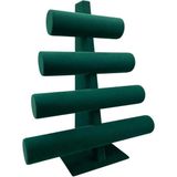 Yeşil Süet Kumaş Bileklik ve Saat Sergileme Standı, 38/34 Cm, Dört Kademeli - Ahşap
