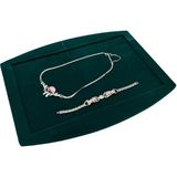 Yeşil Süet Takı Seti, Kolye, Küpe, Yüzük, Sunum Tablası - Ahşap