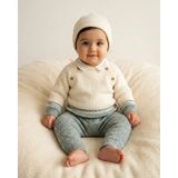 Yeşil Triko Bebek Takımı 3 Parça Kazak Pantolon ve Bere - 9 Ay