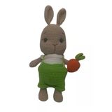 Yeşil Tulumlu Havuçlu Bal Yanak Tavşan Amigurumi Organik Oyuncak