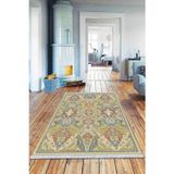 Yeşil Vintage Dokuma Pamuk Tabanlı Kaymaz Kilim Klm212