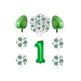Yeşil Yaprak Baskılı Latex ve Yeşil Rakam Yaprak folyo Balon Seti Yaş 1