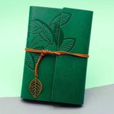 Yeşil Yaprak Desenli Deri Defter