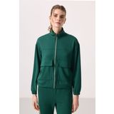 Yeşil Yumuşak Dokulu Dik Yaka Oversize Kargo Cepli Kadın Crop Top Sweatshirt - 97301