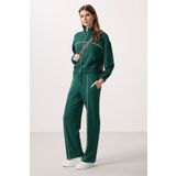 Yeşil Yumuşak Dokulu Dik Yaka Oversize Lastikli Kadın Eşofman Takım - 95349