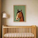 Yeşil Zeminli At Çocuk Odası Duvar Posteri Çerçeveli Tablo Duvar Dekorasyonu - 21 x 30 - Ahşap Çerçeveli