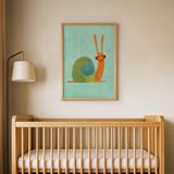 Yeşil Zeminli Salyangoz Çocuk Odası Duvar Posteri Çerçeveli Tablo Duvar Dekorasyonu - 30 x 40 - Ahşap Çerçeveli