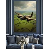 Yeşillik Üzerinde Askeri Uçak Dekoratif Kanvas - Mdf Ahşap Tablo - 100 X 140 Cm
