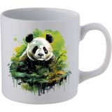 Yeşillikler Arasında Panda Baskılı Beyaz Kupa Bardak - Seramik Çay, Kahve Hediyelik Bardağı - 001 - Beyaz