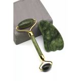 Yeşim Doğal Taş 2'Li Özel Kutulu Sertifikalı Set Face Roller + Gua Sha Masaj Taşı - Msj-0097
