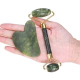 Yeşim Doğal Taş Face Roller + Gua Sha Yüz Masaj Taşı 2'li Set