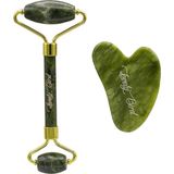 Yeşim Jade Roller ve Kalp Gua Sha Yüz Masaj Taşı Seti - 000-Siyah