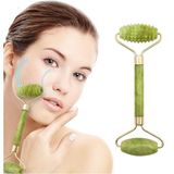 Yeşim Taşı Face Roller, Doğal Taş Masaj Aleti, Tırtıklı Jade Roller, Ferahlatıcı Bakım - Ahşap - Gri