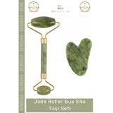 #Yeşimtaşı Doğal Yeşim Taşı Yüz Sıkılaştırıcı Masaj Aleti Anti Aging Jade Roller Gua Sha Taşı Seti