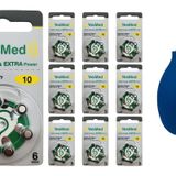 YesMed Extra Power 10 Numara İşitme Cihazı Pili (10 Paket x 6 Adet = 60 Adet Pil) + HEDİYE İşitme Cihazı El Pompası-Puar