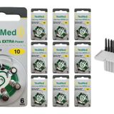 YesMed Extra Power 10 Numara İşitme Cihazı Pili (10 Paket x 6 Adet = 60 Adet Pil) + HEDİYE İşitme Cihazı Filtresi Gri Paket