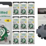 YesMed Extra Power 10 Numara İşitme Cihazı Pili (10 Paket x 6 Adet = 60 Adet Pil) + HEDİYE YesMed miniFit ProWax Filtre