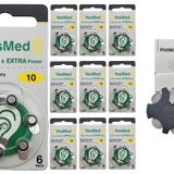YesMed Extra Power 10 Numara İşitme Cihazı Pili (10 Paket x 6 Adet = 60 Adet Pil) + HEDİYE YesMed ProWax Filtre