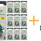YesMed Extra Power 10 Numara İşitme Cihazı Pili (10 Paket x 6 Adet = 60 Adet Pil) + HEDİYE YesMed WaxStop Filtre