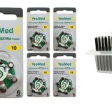 YesMed Extra Power 10 Numara İşitme Cihazı Pili (5 Paket x 6 Adet = 30 Adet Pil + HEDİYE İşitme Cihazı Filtresi Şeffaf Paket