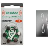 YesMed Extra Power 13 Numara İşitme Cihazı Pili (1 Paket = 6 Adet Pil) + HEDİYE İşitme Cihazı Hortumu (4 Adet, Orta-Standart olan Kıvrılmış Hortum), YesMed