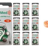 YesMed Extra Power 13 Numara İşitme Cihazı Pili (10 Paket x 6 Adet = 60 Adet Pil) + HEDİYE İşitme Cihazı Nem Alıcı Tablet