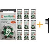 Yesmed Extra Power 13 Numara Işitme Cihazı Pili (10 Paket x 6 Adet = 60 Adet Pil) + Hediye Mıknatıslı Işitme Cihazı Temizleme Fırçası