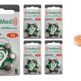 YesMed Extra Power 13 Numara İşitme Cihazı Pili (5 Paket x 6 Adet = 30 Adet Pil) + HEDİYE İşitme Cihazı Nem Alıcı Tablet